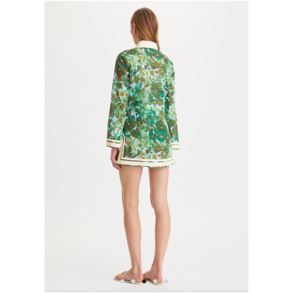 Tory Burch Printed Tory Green Rayure Fleurie Floral Cotton Voile Tunic - Picture 4 of 4